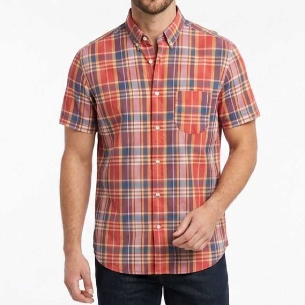 J.Crew Plaid Button Down Shirt Men’s Large Short Sleeve Classic Fit‎ Cotton